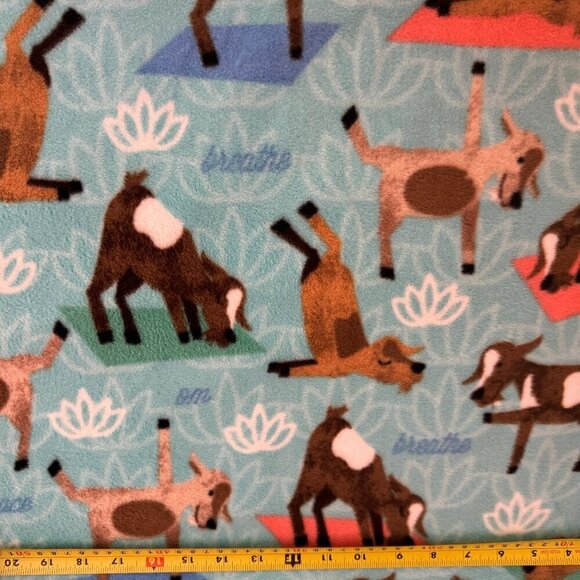 2+ yards Anti-Pill Plush Fleece Yoga Goats Om Peace Breath Blue - Picture 3 of 7